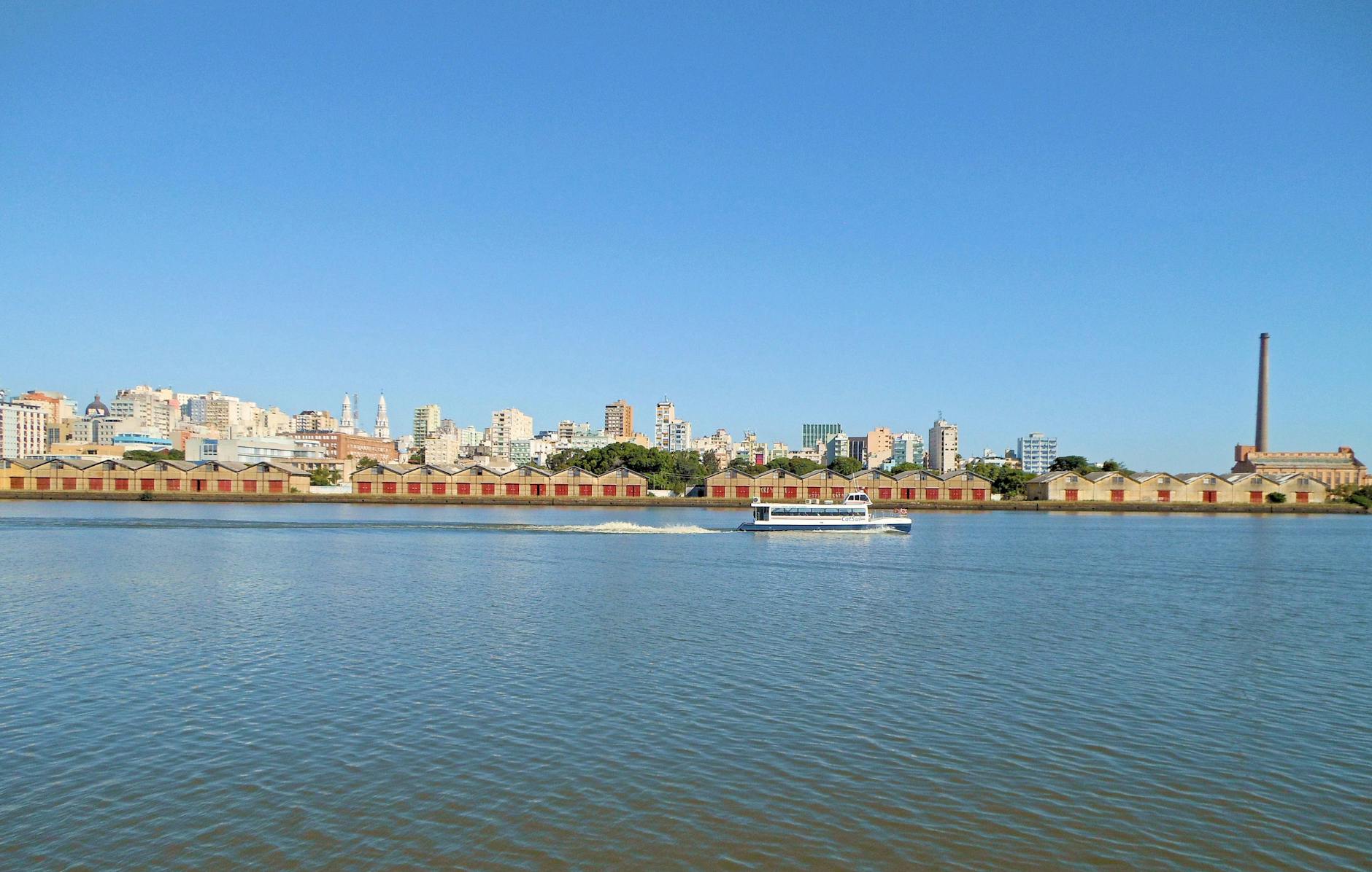 skyline view of porto alegre with blue sky